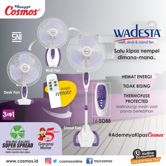 Kipas Angin Berdiri Cosmos SO88 16 Inch 3in1 With Remote (PENGIRIMAN OJEK ONLINE)