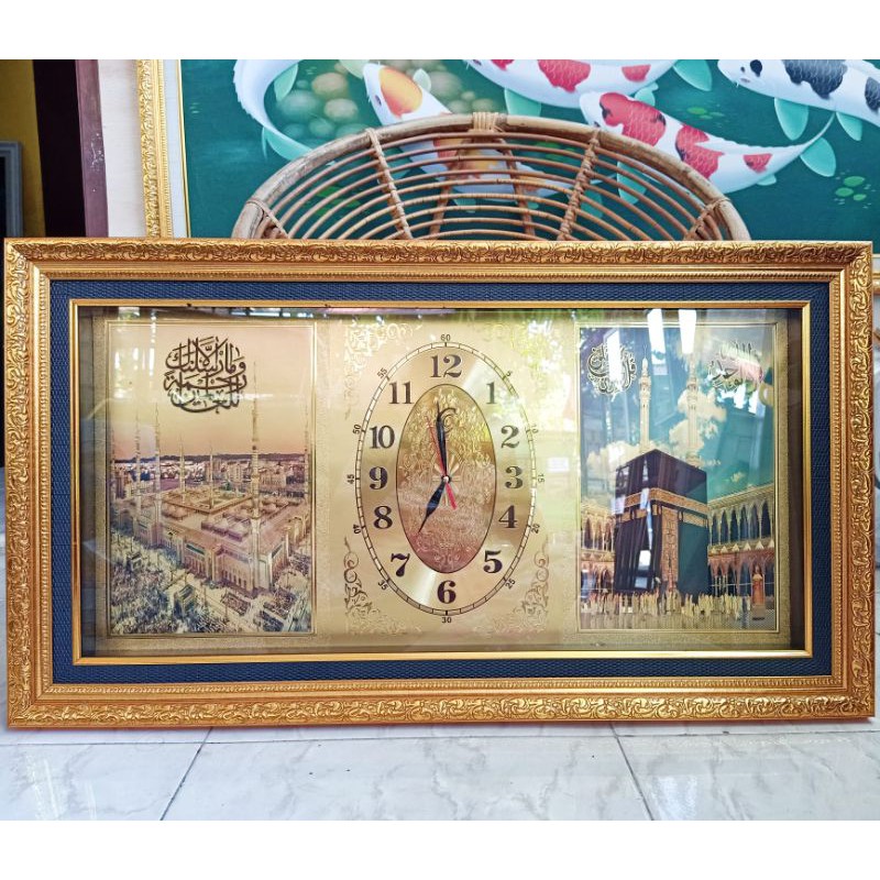 Jam kaligrafi Mekkah dan Madinah 50*85cm / HIASAN DINDING / JAM DINDING / DEKORASI