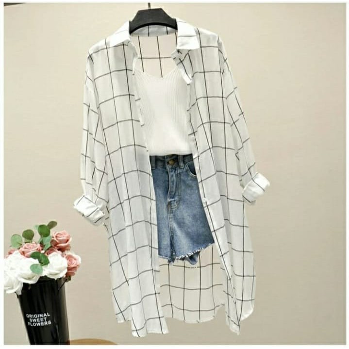 Tunik Cardigan Kotak-Kotak | Atasan Wanita | Tunik wanita
