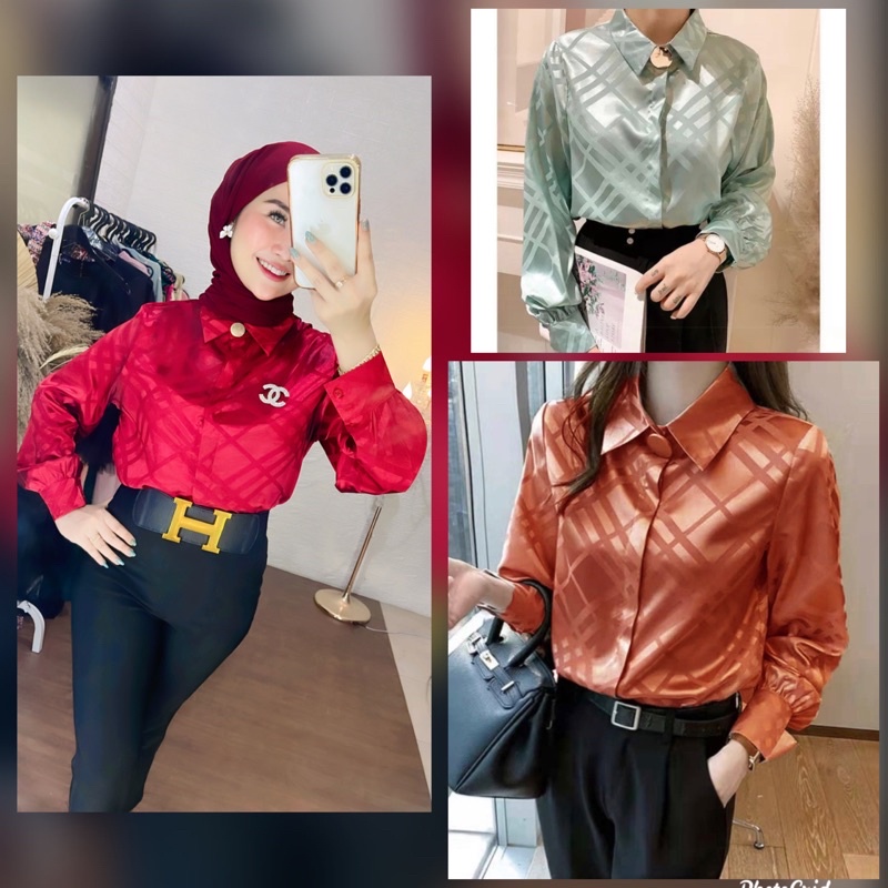 KEMEJA NAOMI TOP BLOUSE PREMIUM SILK ZARA PREMIUM / ATASAN KEMEJA WANITA PREMIUM SATIN SHIRT