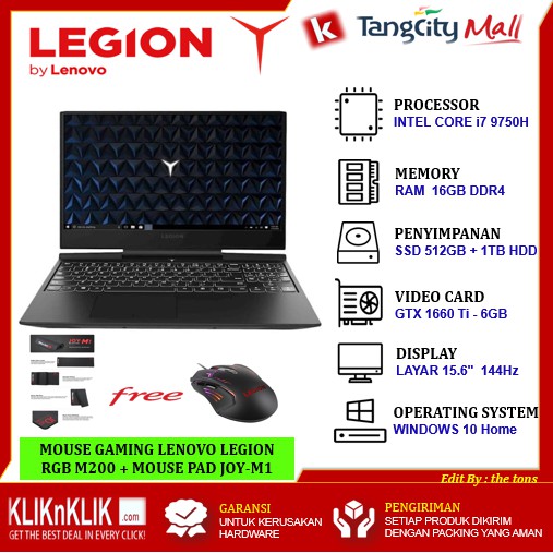 LAPTOP GAMING LENOVO LEGION Y545 / INTEL i7-9750H / RAM 16GB / 512GB+1TB / GTX1660Ti-6GB 144Hz