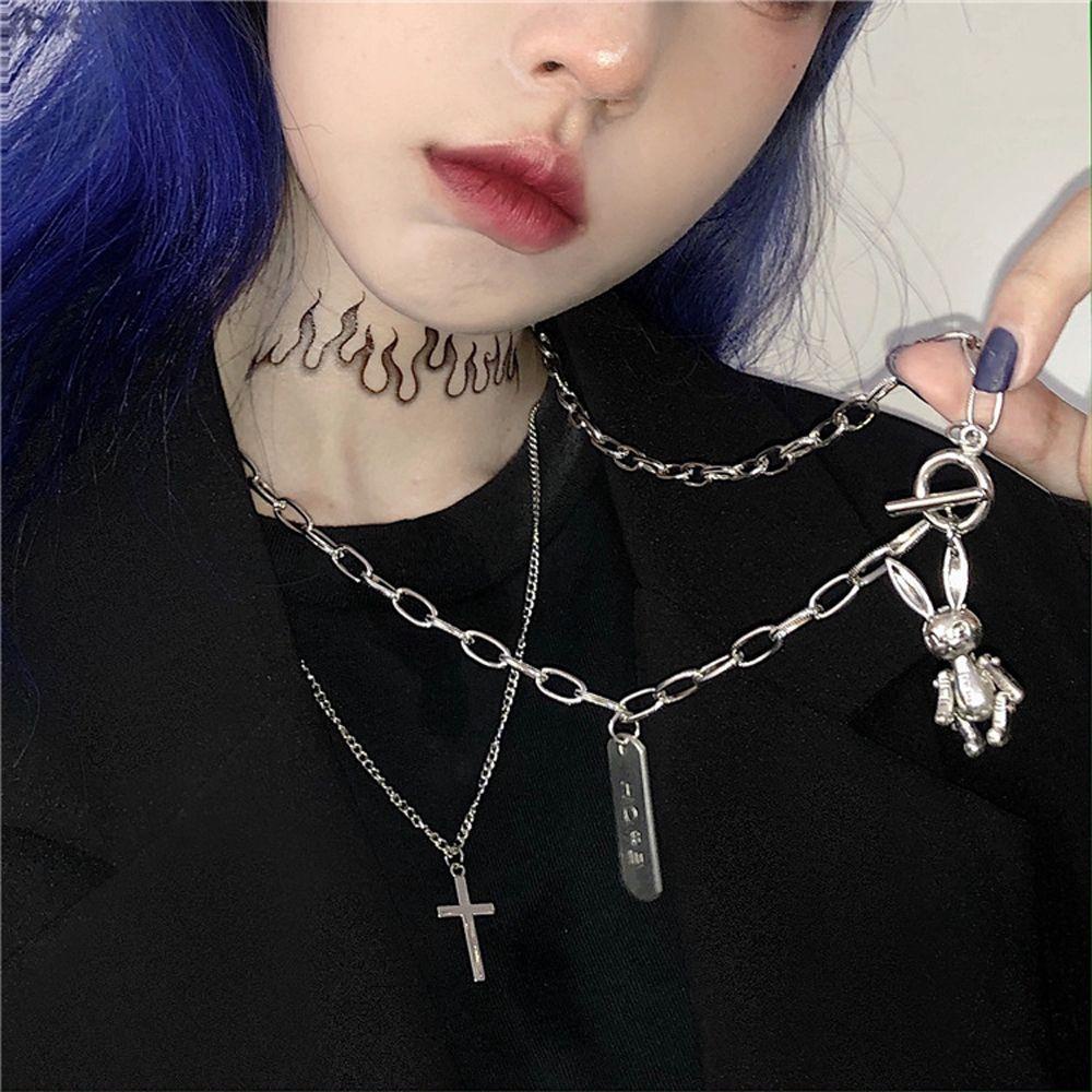 Mxbeauty Kalung Kelinci Kreatif Hadiah Gadis Keren Y2K Multi-layer Salib Gaya Korea Necklace