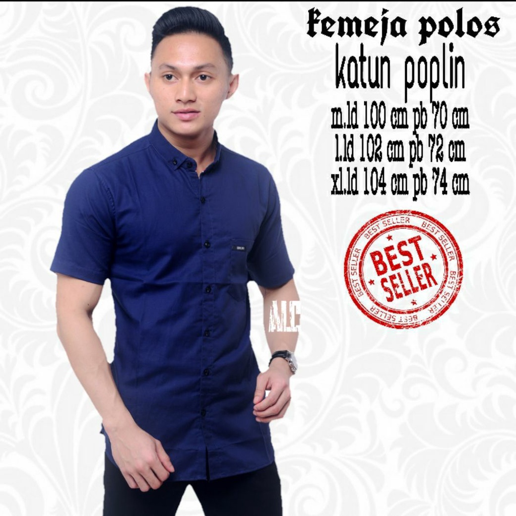 ALJOSA kemeja pria lengan Pendek NAVY polos distro baju cowok d6296