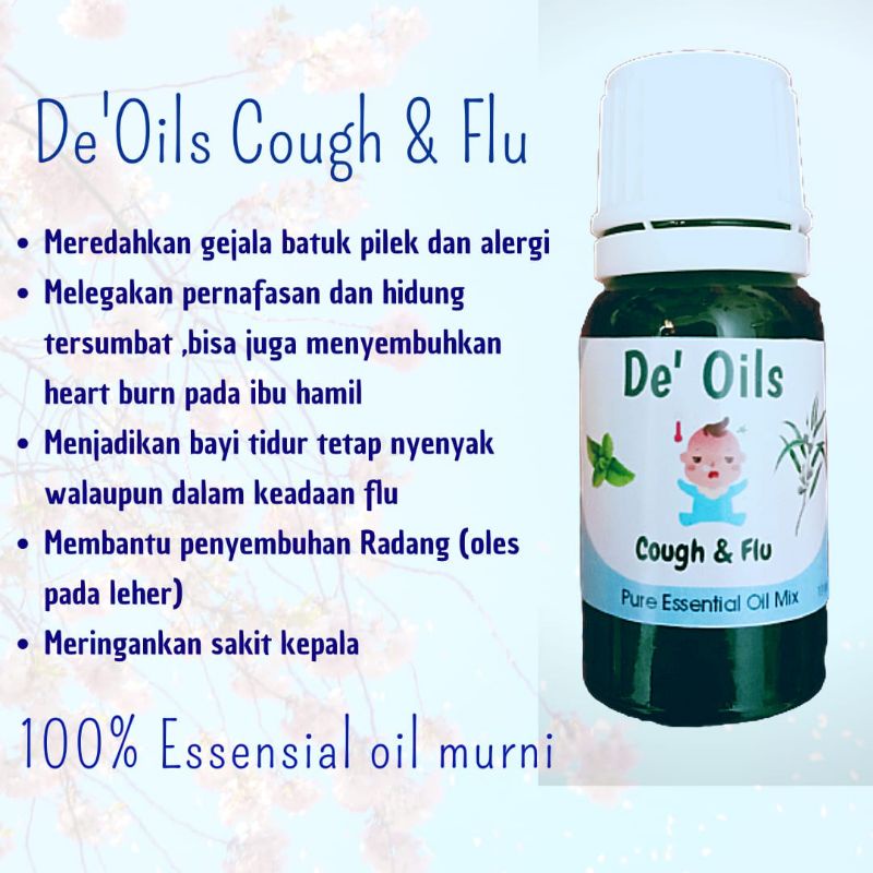 De'Oils Essential Oil Murni Berkualitas Cough &amp; Flu Aromateraphy Minyak Atsiri Murni Essential Oil Imune Booster