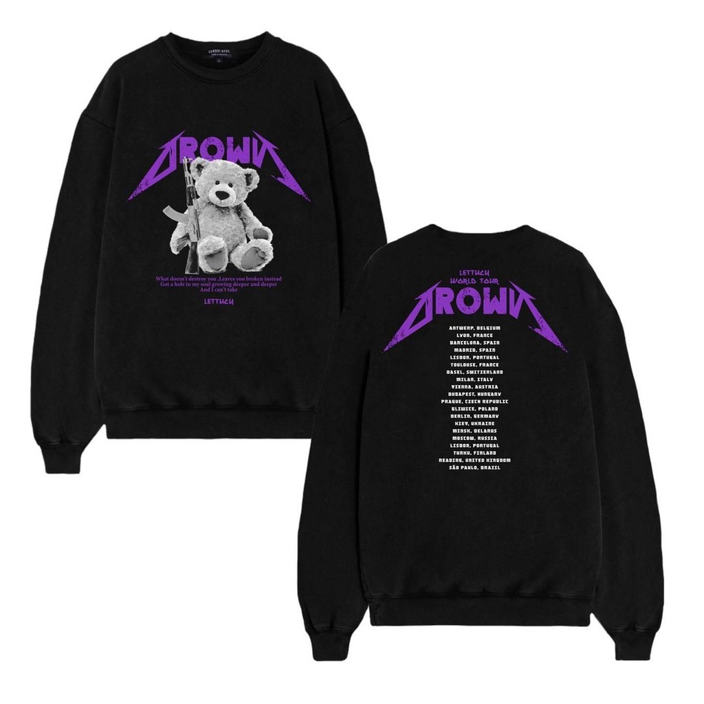 LETTUCY - CREWNECK SWEATER BLACK & CREAM-crown bear crewneck