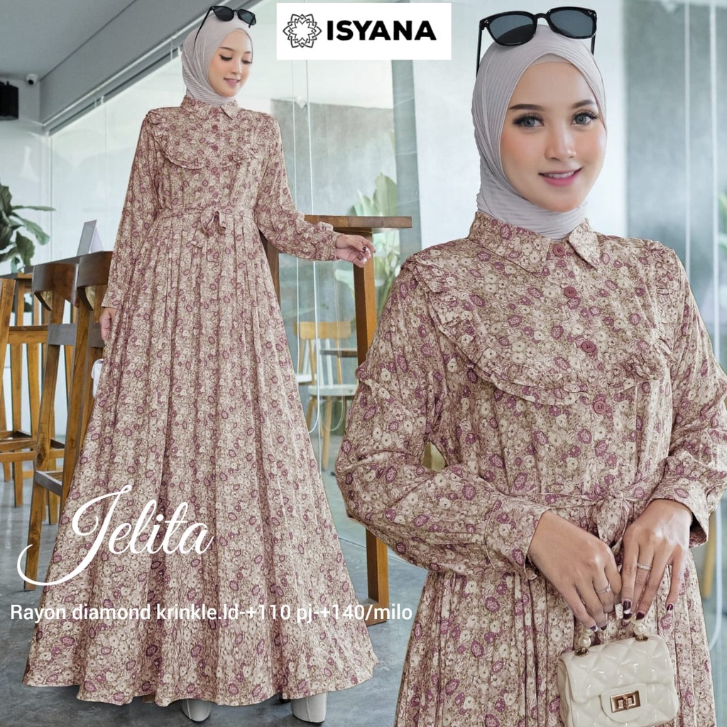 jelita maxy gamis pakaian baju syari long dress dres maxi panjang adem motif jumbo ld 110 xxl bigsiz