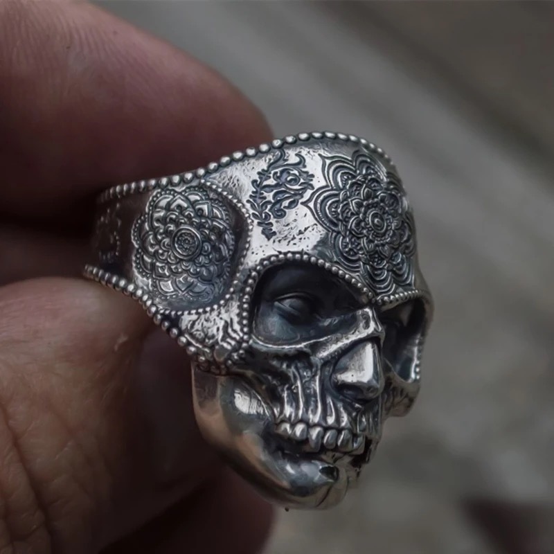 Cincin Desain Tengkorak Misterius Gaya Retro Eropa Amerika Untuk Pria