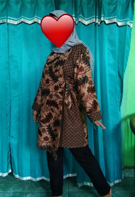 Atasan Blus Batik Wanita Modern Halus Dolby Kombinasi Brokat Polos