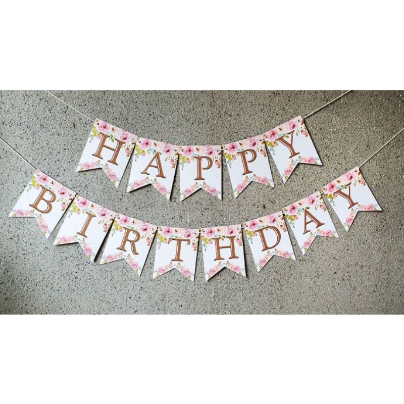 Banner Happy Birthday Motif Flower