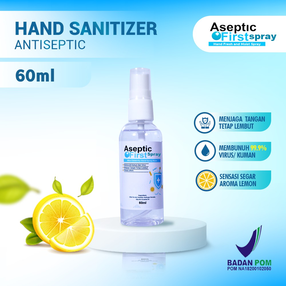 HAND SANITIZER 60ML ASEPTIC FIRST SPRAY HANDSANITIZER CAIR ANTI VIRUS