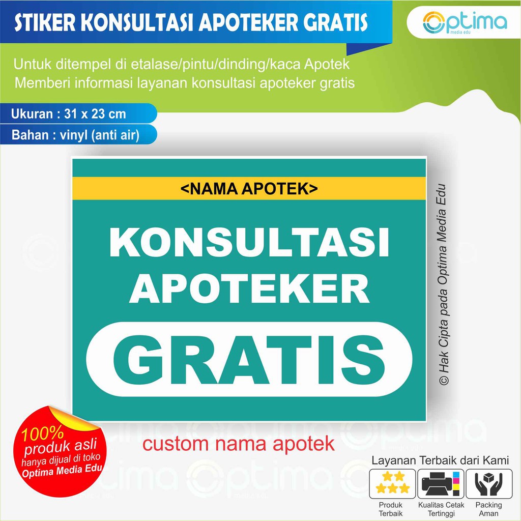 

STIKER KONSULTASI APOTEKER GRATIS / RUANG KONSULTASI APOTEKER UNTUK APOTEK / KLINIK / PRAKTEK DOKTER