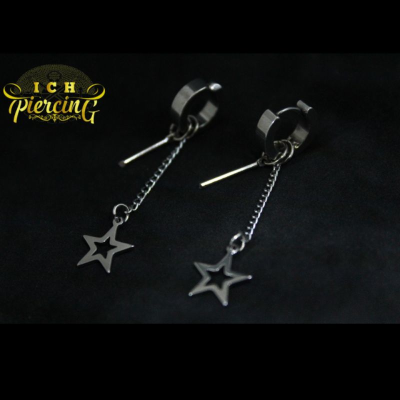 IP-AC anting style Korea model gantungan bintang / anting jepit Korea / anting tindik korea