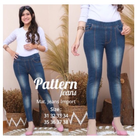 Pattern jeans melar pinggang karet [FLRN]