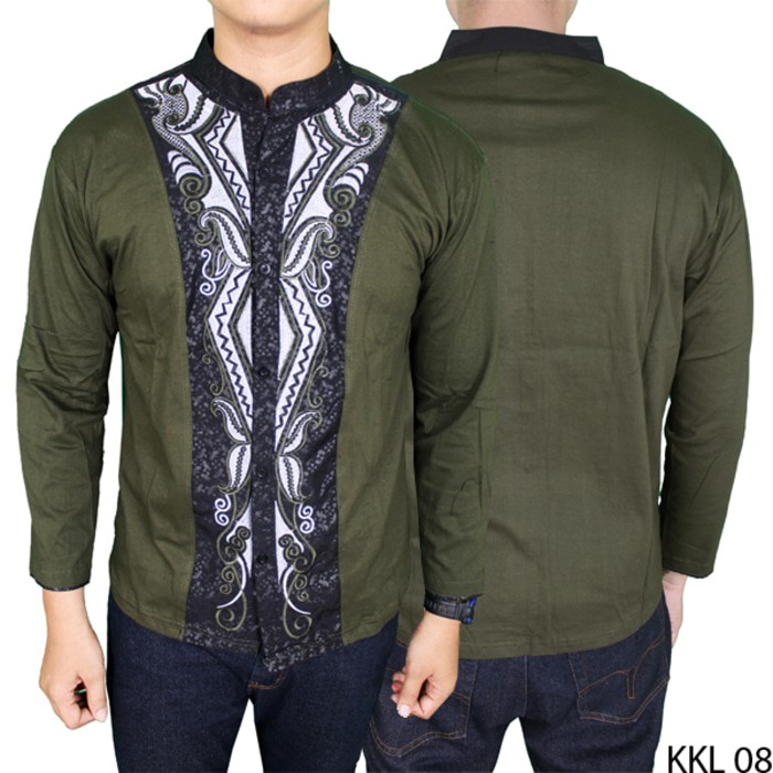 Baju Koko Lengan Panjang Modern Katun Hijau Lumut KKL 08