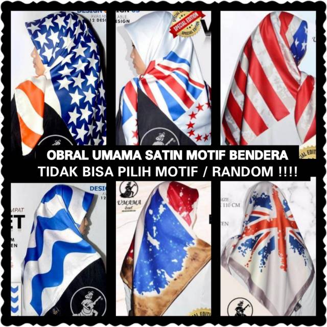 CUCI GUDANG!! SEGIEMPAT UMAMA SCARF BENDERA SATIN ACAK TIDAK BISA PILIH MOTIF SEGI4 SEGI EMPAT MURAH