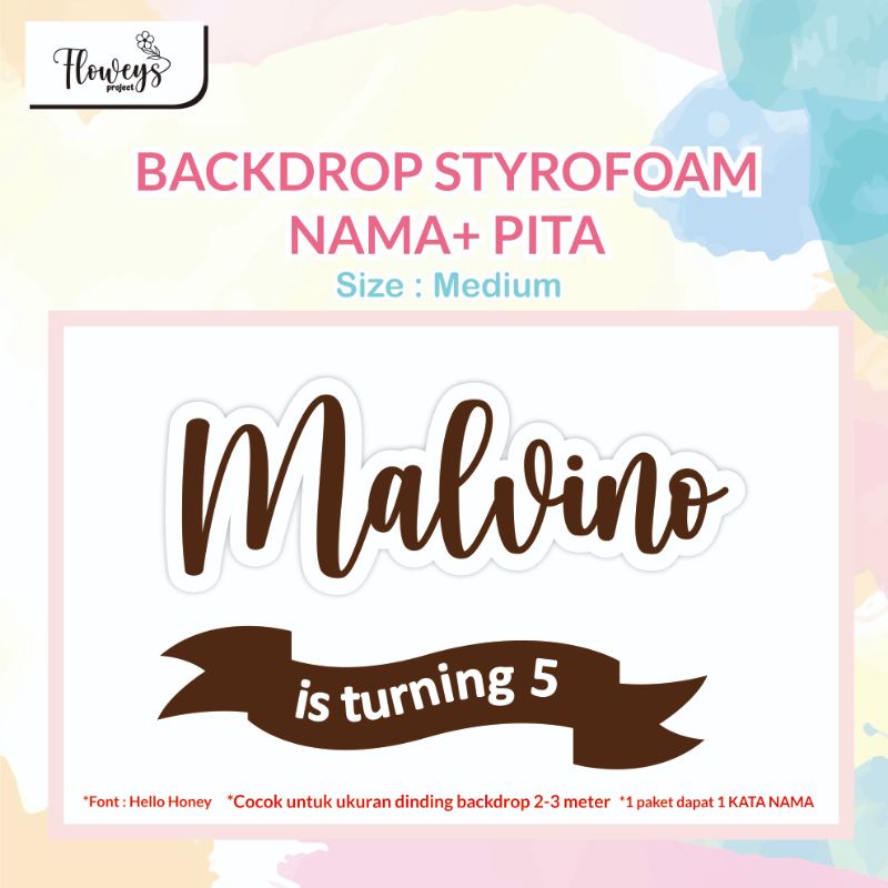 [NAMA+PITA MEDIUM/M] Backdrop Styrofoam Nama dan Pita/Gabus Nama Ultah/Aqiqah/ Ulang Tahun/Lamaran/C