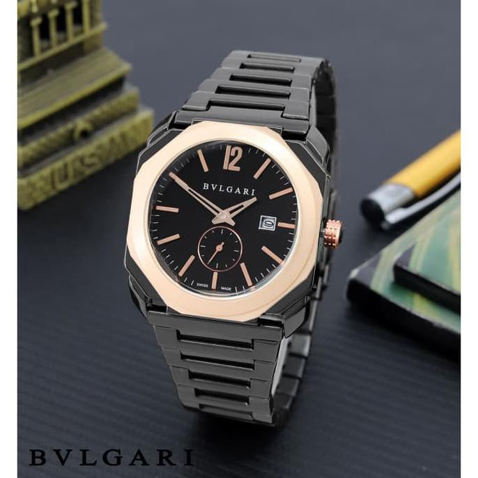 NEW PRODUCT JAM TANGAN PRIA BVLGARI MAN CHRONO DETIK RANTAI BLACK ROSEGOLD TERPERCAYA