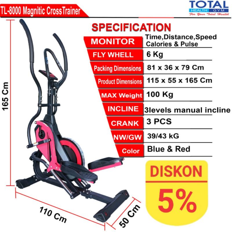Alat Fitnes Standing Eliptical TL8000 / Crosstrainer TL 8000