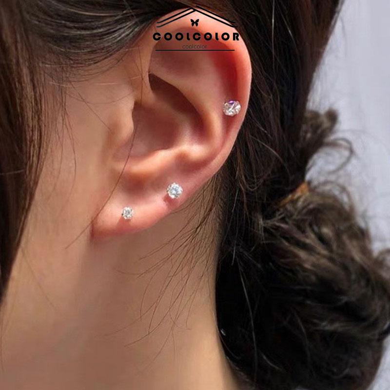 COD❤️1PCS Titanium Steel Real Zircon Super Shiny Stud Earrings Diamond Stud Earrings Jewelry Fashion Wanita Korea Aksesoris