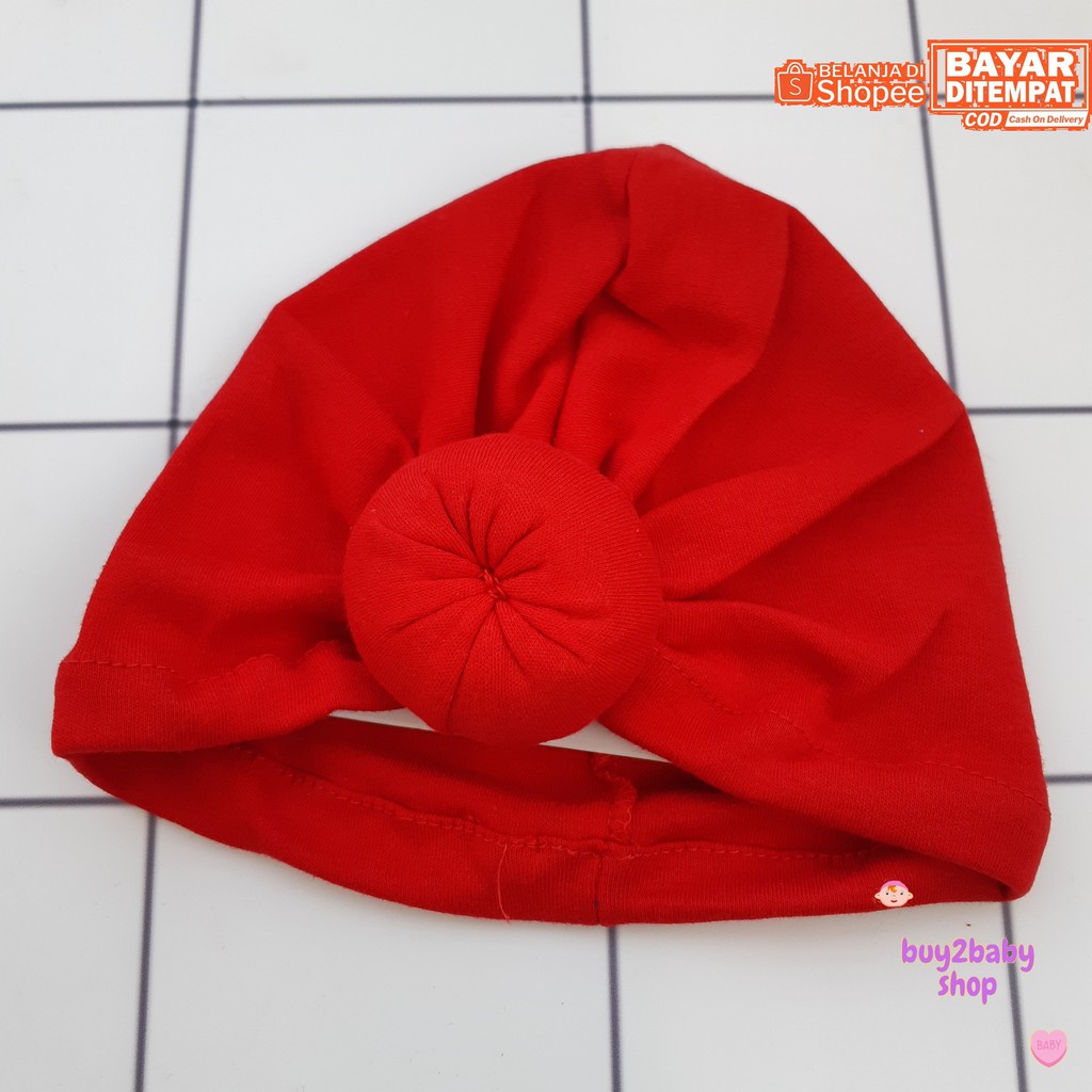 Topi bayi set sarung tangan dan kaki Merah Polos Turban VINATA bayi 0-3 bulan