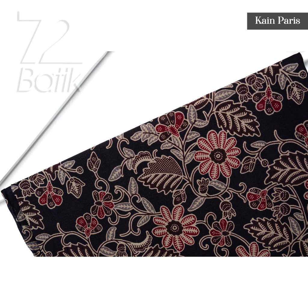 KAIN BATIK PREMIUM Bahan Paris Motiif Kembang Setaman Warna Hitam Item Black 727498 Cap 72 Jarik Jarit Samping Kebat Panjang Batik Paris Modern Premium Bahan Seragam Batik Pernikahan Kantor Keluarga Murah Kamen Jadi Batik Bali Lembaran