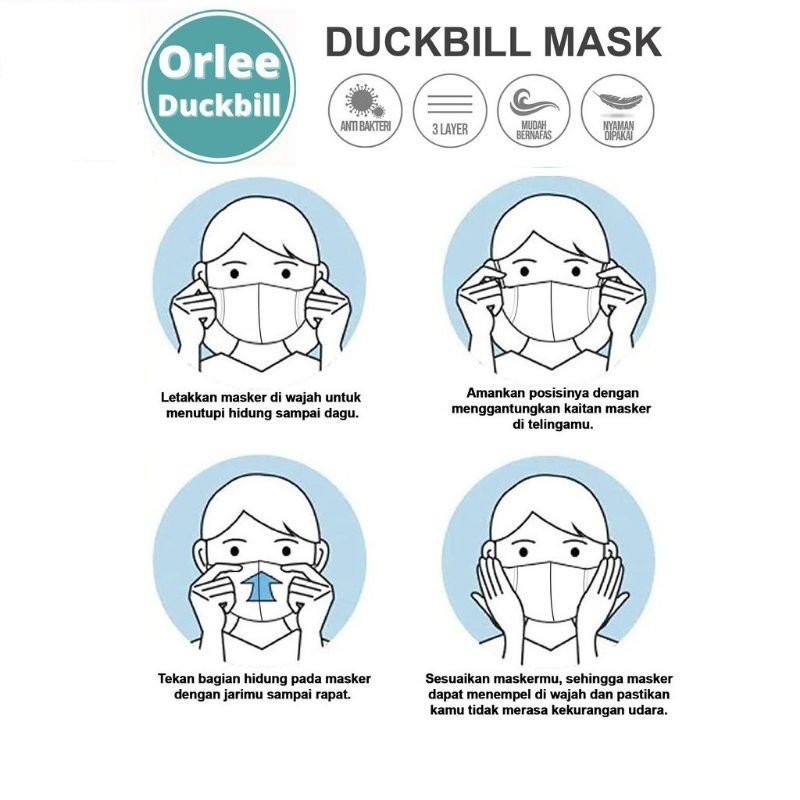 Masker Duckbill Original Orlee Emboss Earloop 3 Ply Izin Resmi Kemenkes Isi 10pcs &amp; 5pcs (repack) OK