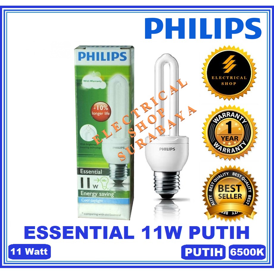 PHILIPS LAMPU ESSENTIAL 11W 11 WATT PUTIH (HARGA GROSIR &amp; GARANSI) JARI CDL PROMO MURAH ORIGINAL