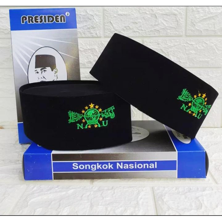 peci songkok hitam nu motif bordir warna hijau tinggi 9cm|kopiah hitam motif nu