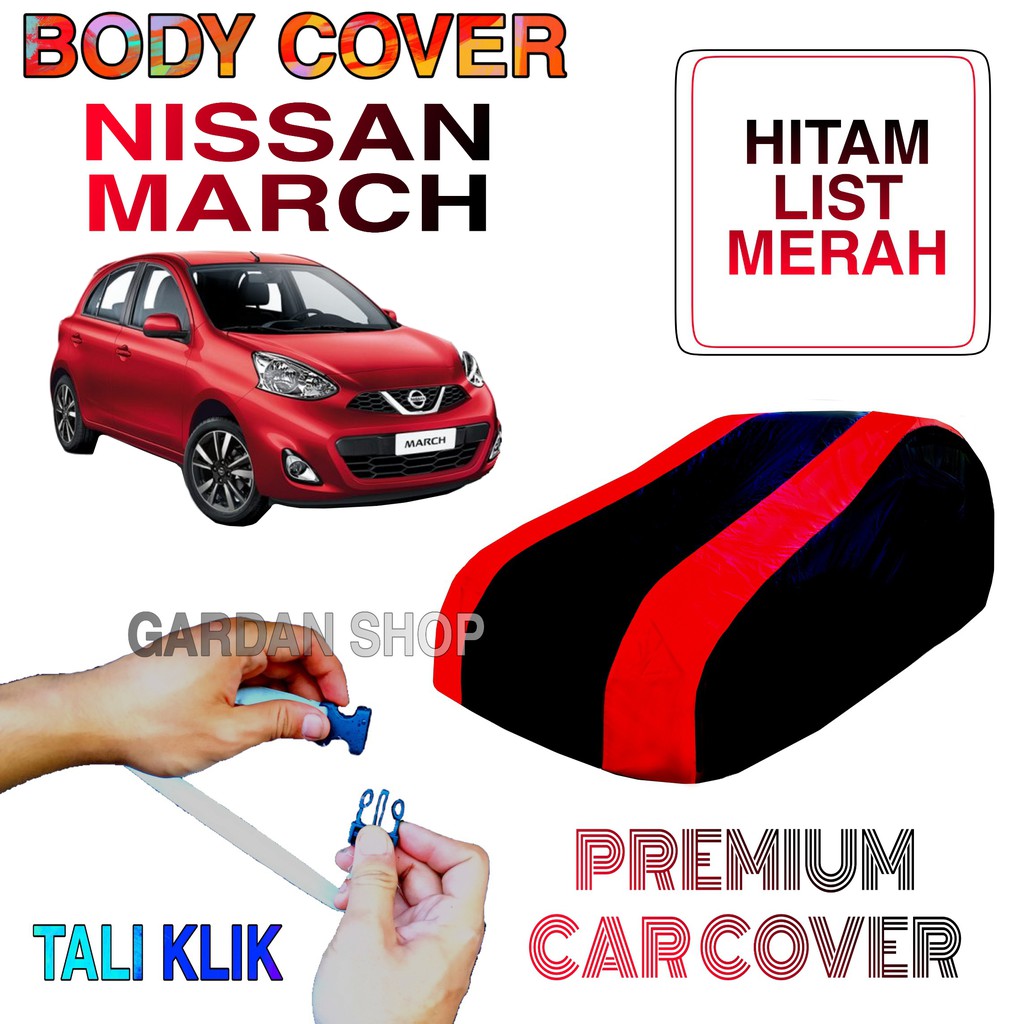 Sarung Mobil NISSAN MARCH List MERAH Body Cover Penutup Nissan March PREMIUM Red