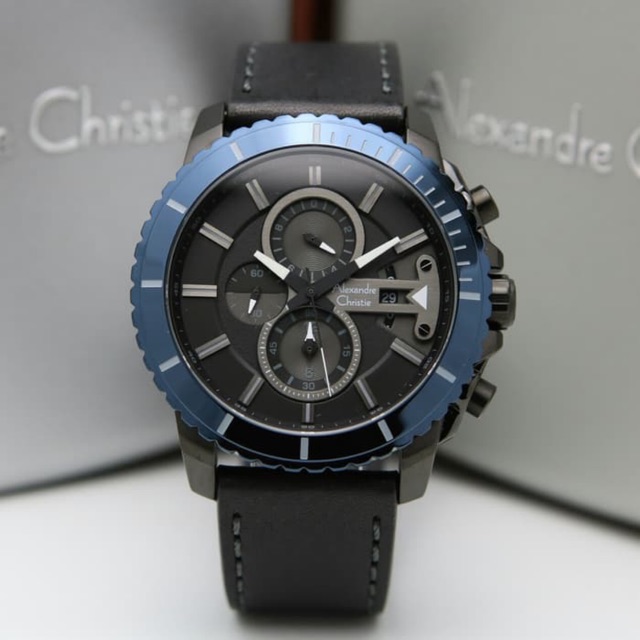 Jam Tangan Pria Alexandre Christie AC 6527 Black Blue Original Garansi Resmi 1 Tahun
