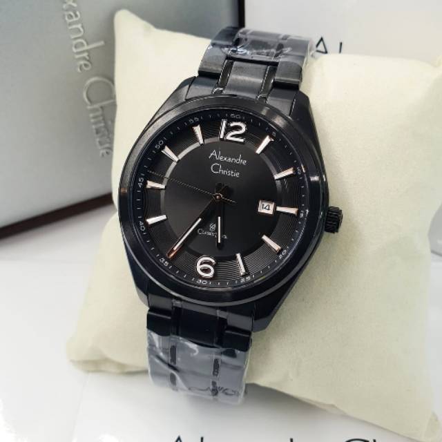 Alexandre christie original  ac8583 full black jamtangan pria
