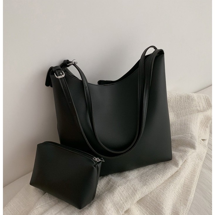 JK 788 1KG MUAT 3PCS TAS TOTE BAG KULIT POLOS SET 2 IN 1 IMPORT KOREAN STYLE FREE GANTUNGAN BEAR BERUANG LUCU KEKINIAN Y2225