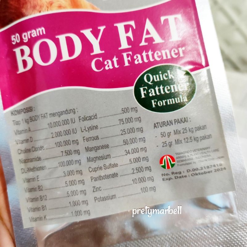 Body Fat Cat Fattener 50gr Vitamin Suplemen Penggemuk Kucing