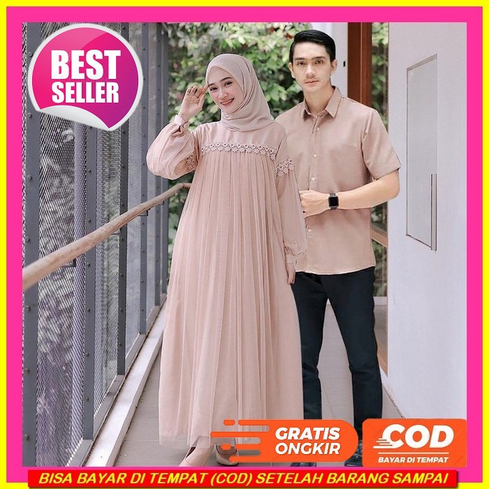 Fashion Baju Setelan Gamis Set Dres Dress Cauple Kapel Cople Atasan Keluarga Muslim Koko Bahan Kain Katun Toyobo Moscrepe Kancing Depan Full Pasangan Kondangan Suami Istri Muslim Pria Wanita Lengan Pendek Panjang Jumbo T [Promo Termurah] Nuraini Couple B