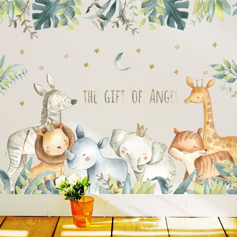 STIKER DINDING WALLSTICKER WALLPAPER ANIMALS BINATANG HUTAN ZOO HIJAU UNTUK CAFE RUANG TAMU Q54