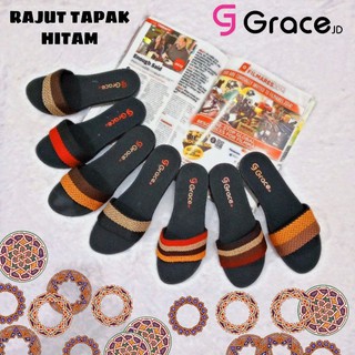 GRACE (RAJUT LAUREN SELOP) SANDAL cewek turki TAPAK HITAM