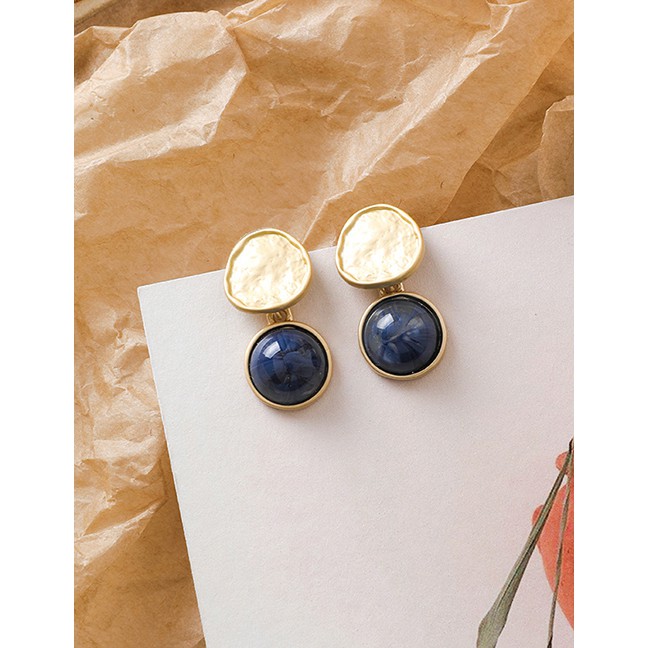 LRC Anting Tusuk Fashion 925 Silver Needle Marbled Round Metal Stud Earrings D48748