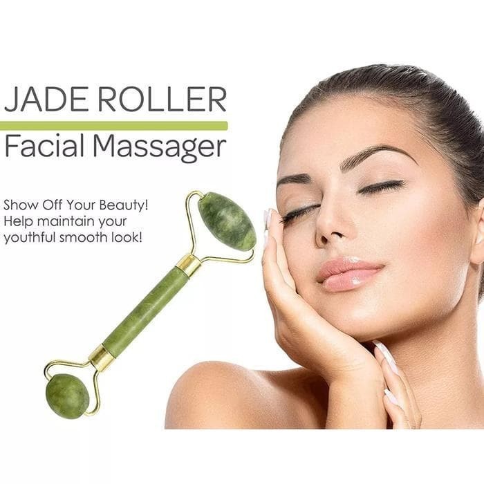 Jade Roller 2 Sisi Alat Pijat Wajah Batu Giok Anti Aging Facial K187 - Jade Roller