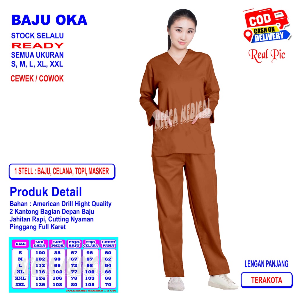 BAJU OKA   SCRUB PERAWAT   SERAGAM OKA MEDIS   BAJU JAGA   BAJU PERAWAT LENGAN PANJANG READY