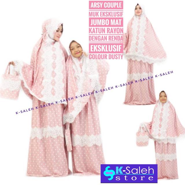 Mukena Arsy Couple Ibu Anak Jumbo Premium Bali Rayon Renda Katun Jepang Mewah Super Eksklusif