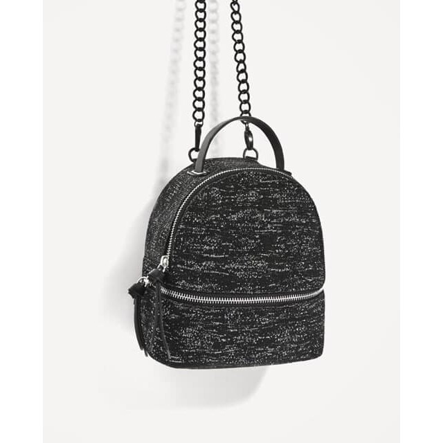 TAS ZARA ORIGINAL BACKPACK GLITTER TAS RANSEL WANITA ORIGINAL HC - Hitam
