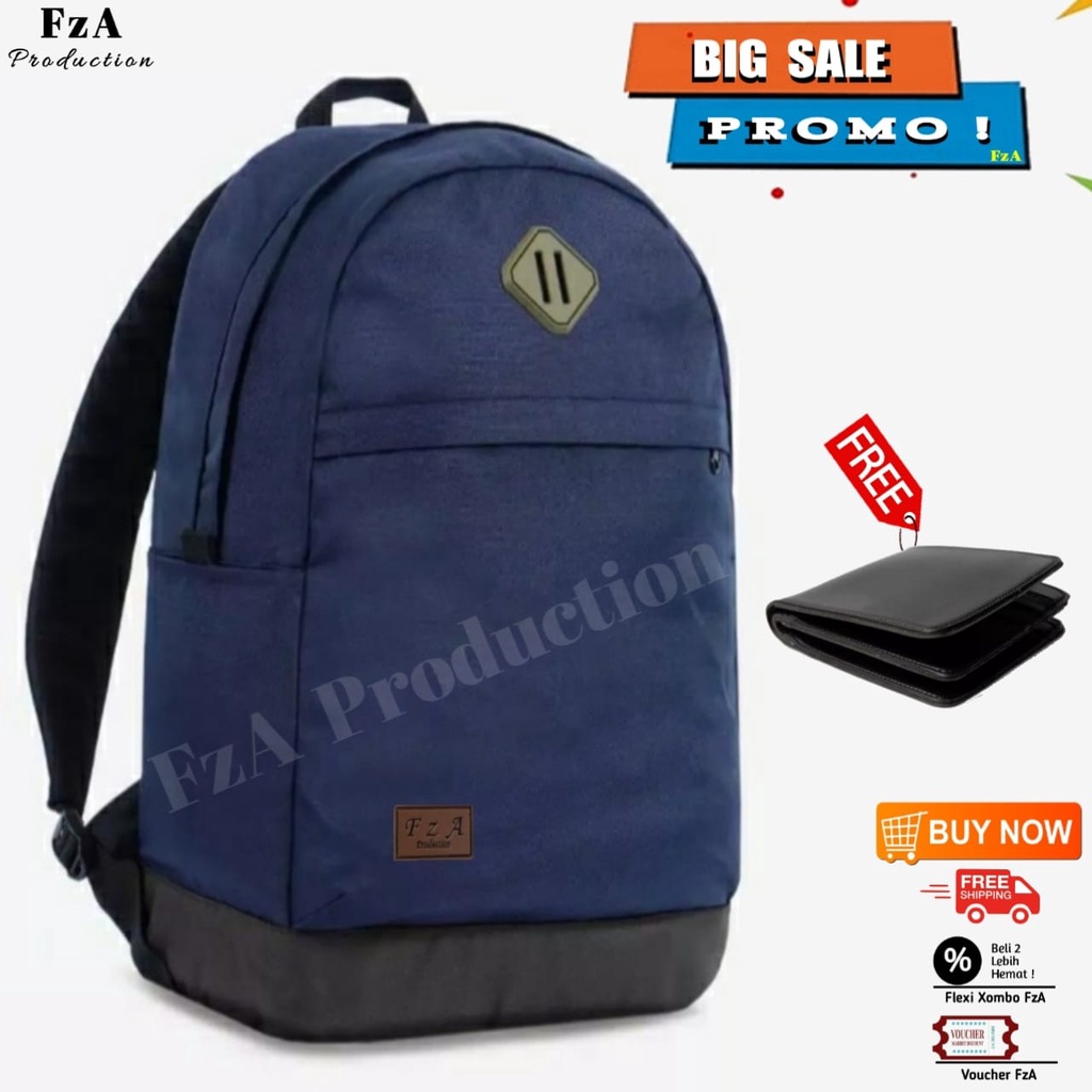 Tas Ransel Punggung Distro Casual Pria Wanita / Tas Ransel Laptop Original - FzA  FREE Dompet Pria