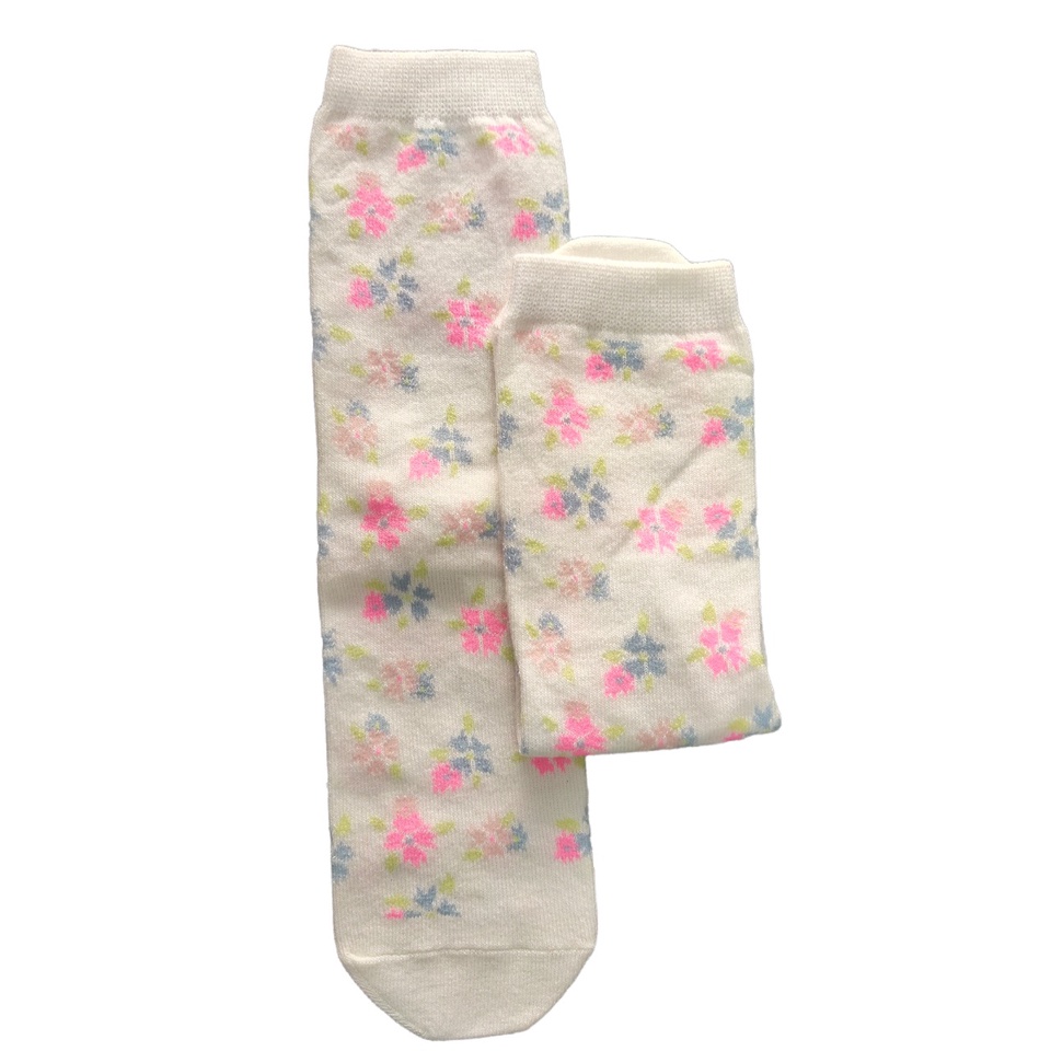 Kaos Kaki Motif Lucu-Lucu / Buah / Snack / Christmas / Snoopy / Leopard BEBAS PILIH (EXPT)-E2 FlowerPinkBlue