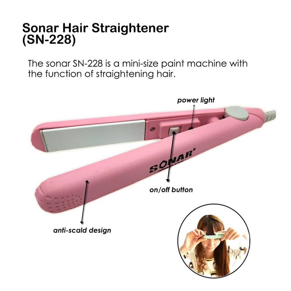 SONAR SN-228 Mini Portable Travel Hair Straightener Catok Pelurus Rambut