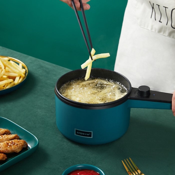 Panci Portable Panci Listrik Mini Serbaguna Kukusan Tutup Kaca Electric Cooker Pan 1.2L