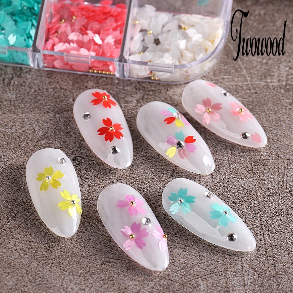 Twowood 1 Kotak Hiasan Kuku Bentuk Kelopak Bunga 3D Tahan Air Untuk Nail Art DIY