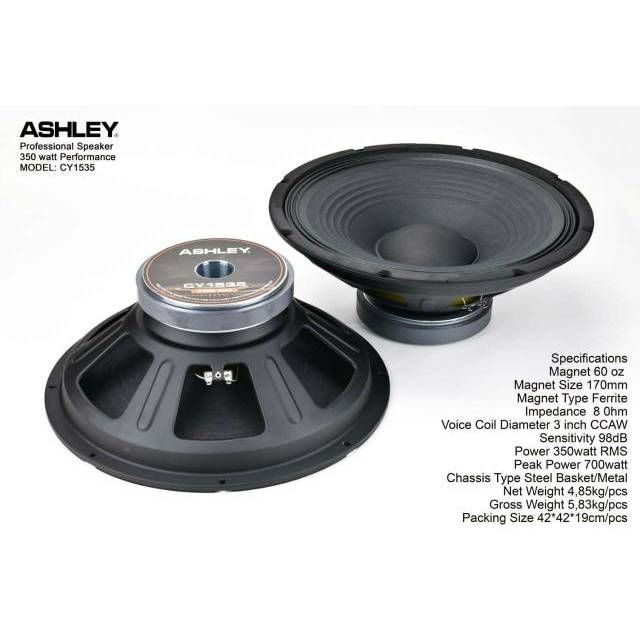 SPEAKER MODEL ASHLEY 15 INCH 350-700 WATT MID LOW COIL 3 INCH