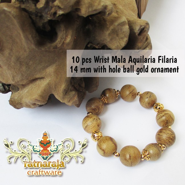 Gelang Gaharu Aquilaria Filaria 14 mm with hole ball gold ornament