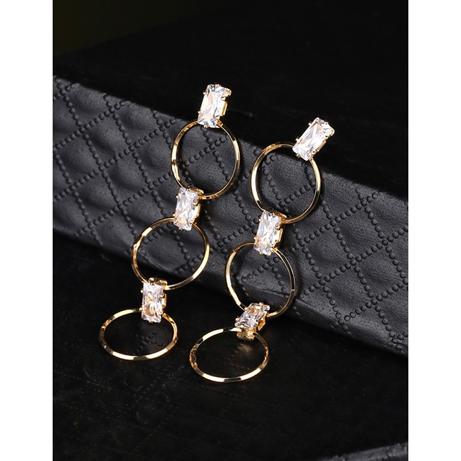 LRC Anting Tusuk Fashion Real Gold Alloy Rhinestone Ring Earrings F79766