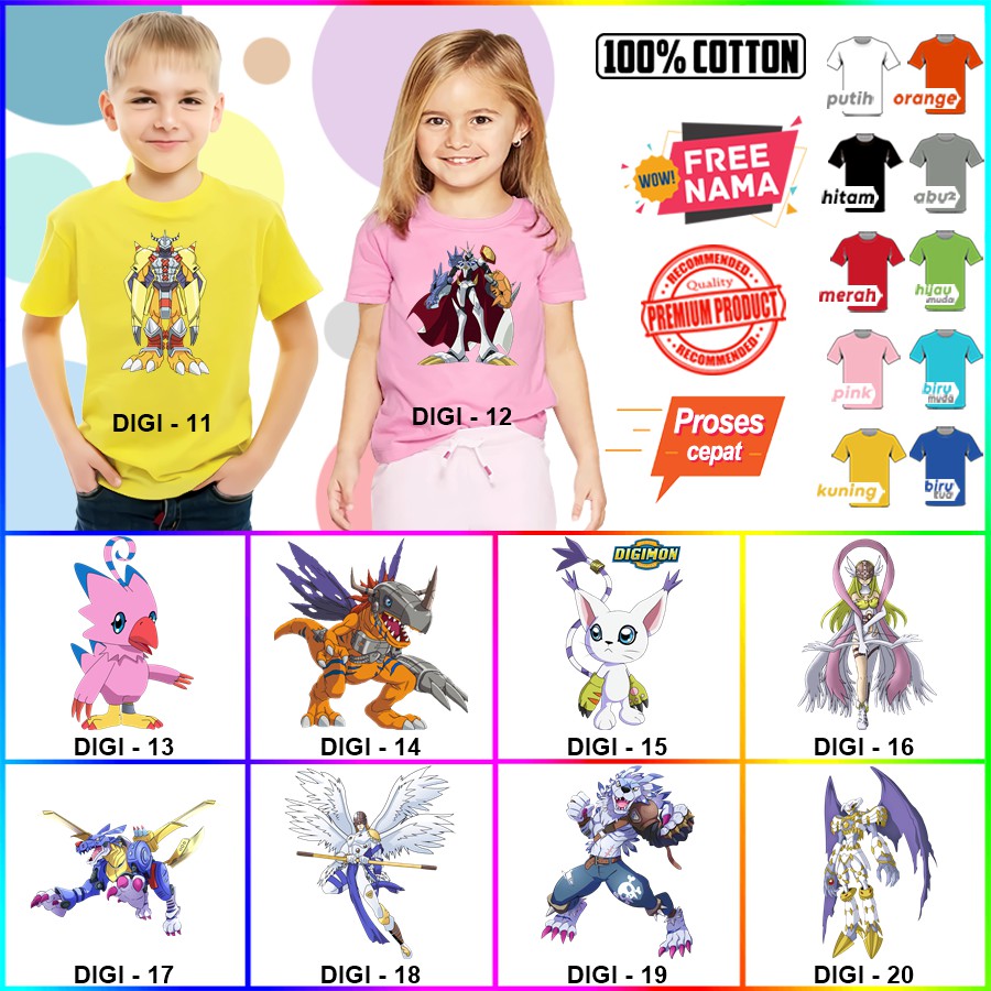 Baju Kaos ANAK DAN DEWASA DIGIMON COUPLE (FREE NAMA)